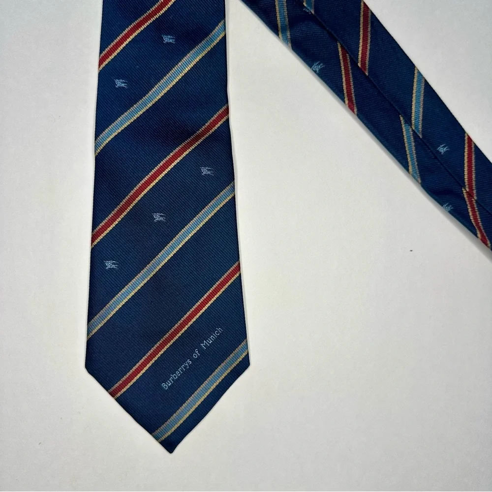 Rare Vintage Burberry of Munich Classic Blue Silk Tie 3”